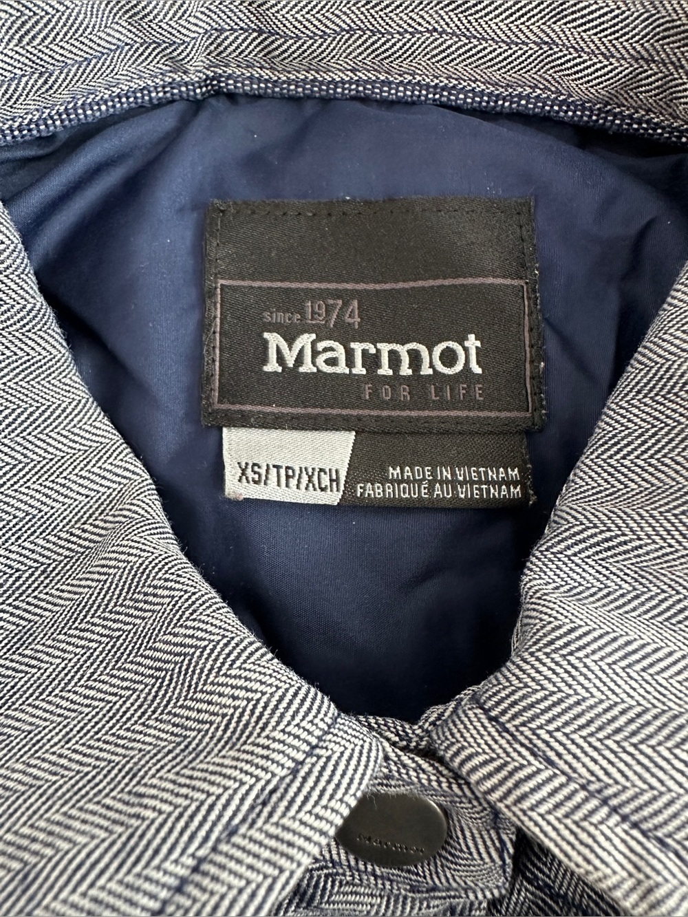 Marmot Riley Insulated Quilted Shirt Jacket XS Blue Herringbone Shacket Snap - Picture 4 of 10